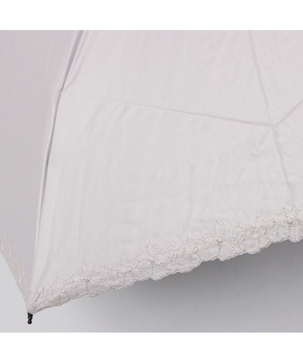 UNBILLION カシュネ cachenez /【晴雨兼用　日傘　UVカット率・遮光率100％生地使用 】PU超軽量プチフラワー刺繍カーボンミニ折りたたみ傘 ダークベージュ