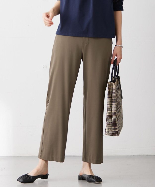 J.PRESS LADIES L 【洗える】 ハリプルライトジャージー パンツ カーキ系