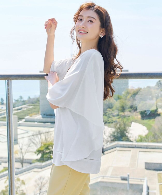 Tiaclasse リネンライクスラブ スキッパー襟ブラウス オフホワイト