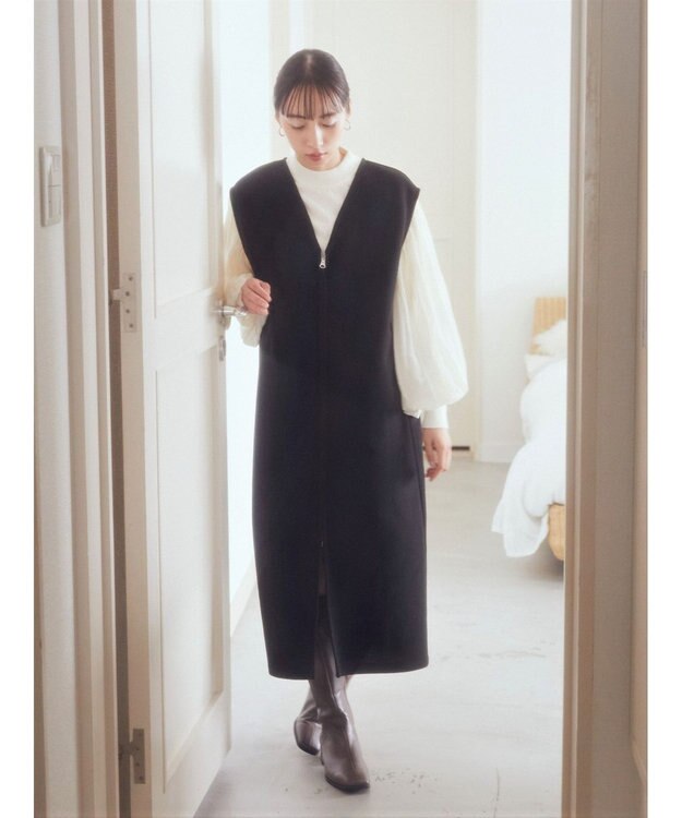 earth music&ecology 圧縮ニットＺＩＰジャンスカ Black