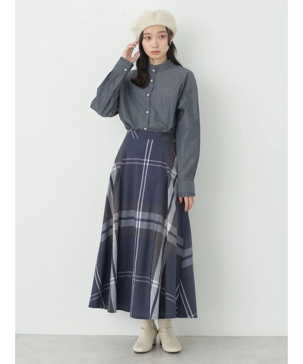 earth music&ecology スタンドフリルシャツ Blue