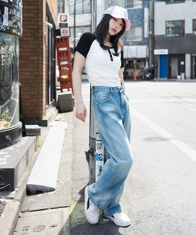 WEGO グラフィックラグランヘンリーネックT 柄2