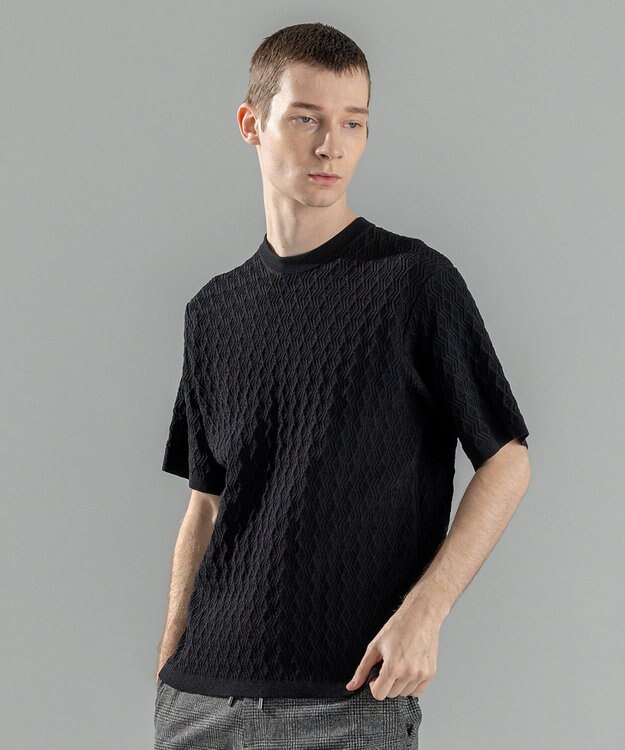 JOSEPH HOMME 【洗える】ドライコットンリンクス　半袖クルーネックニット ブラック系