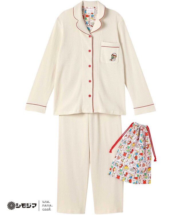 une nana cool MADE WITH シモジマ 【綿100%】開襟ワッフルパジャマ ライトベージュ