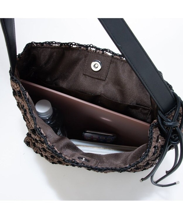 UNBILLION カシュカシュ cachecache / 配色編みワンハンドルトート カゴバッグ チョコ