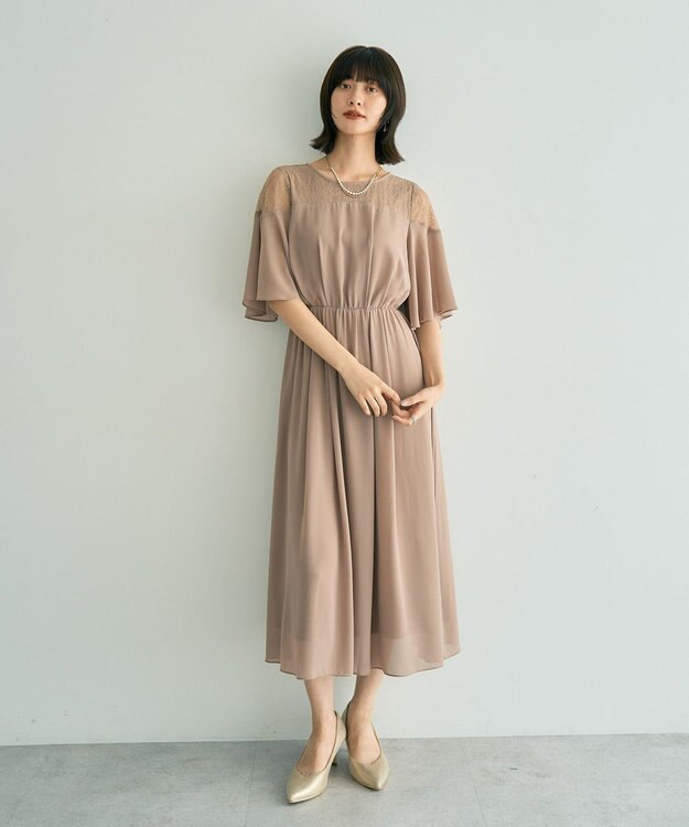YECCA VECCA レース切替シフォンドレス Beige