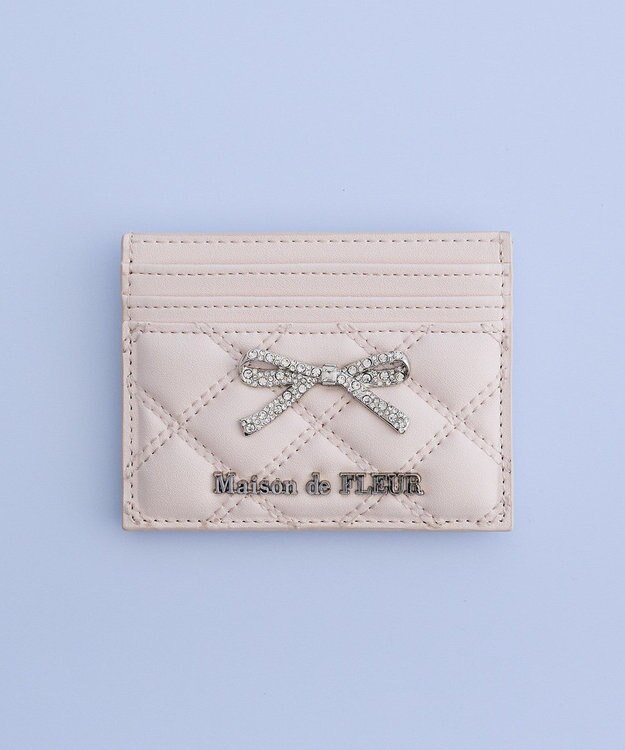 Maison de FLEUR リボンビジューキルティングカードケース Light Pink