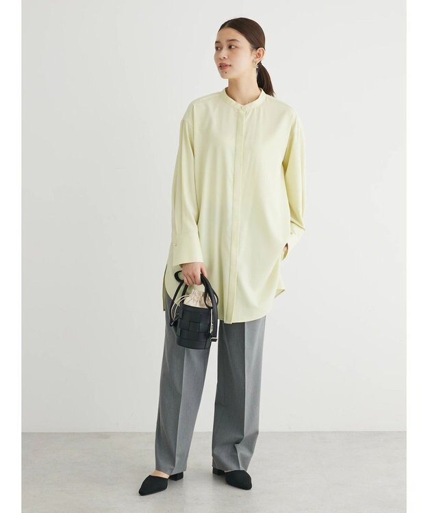 Green Parks イージーケア　比翼ボタンチュニック Lime Green