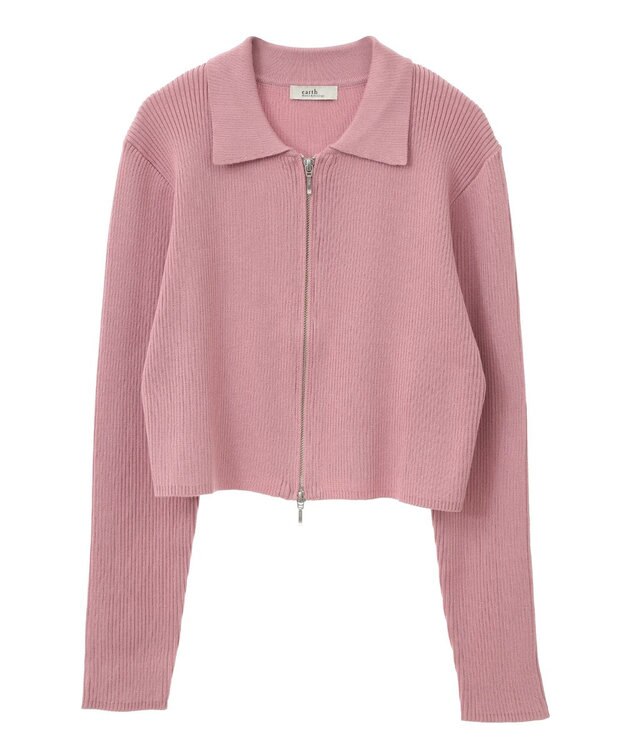 earth music&ecology Wジップリブカーディガン ピンク