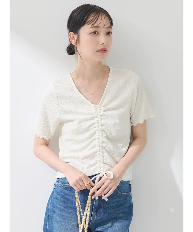 earth music&ecology ポコポコギャザードロストプルオーバー Ivory