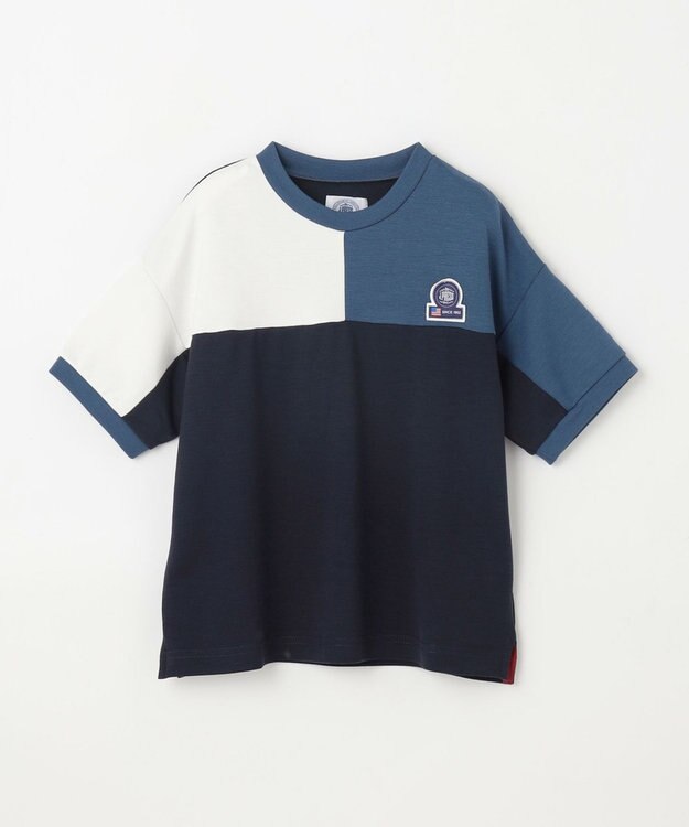 J.PRESS KIDS 【吸水速乾】【100-130cm】ポンチローマ トリコロール 切替Ｔシャツ ネイビー系