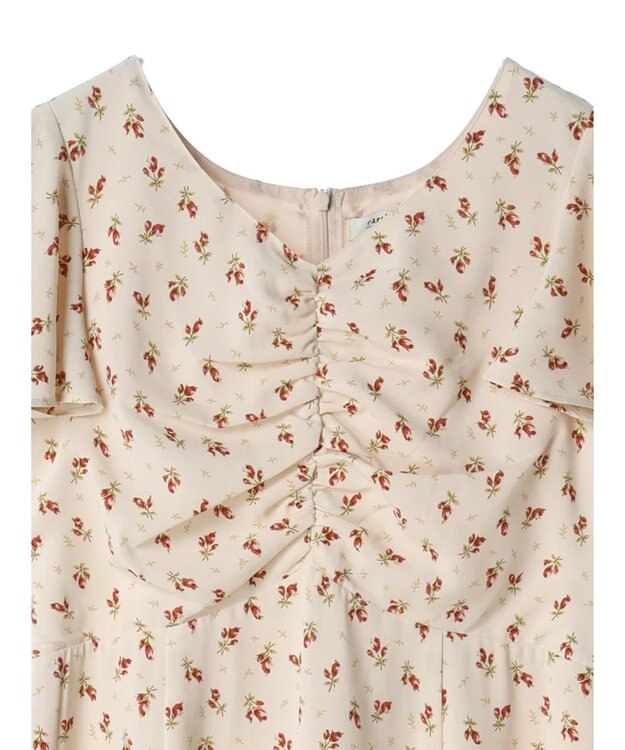 earth music&ecology フロントギャザーフラワーワンピース Beige