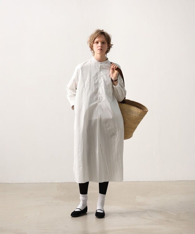 LENO STRIPE SHIRTS DRESS / ストライプシャツドレス WHITE STRIPE