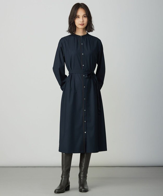 J.PRESS LADIES S ギャバストレッチ ワンピース ネイビー系