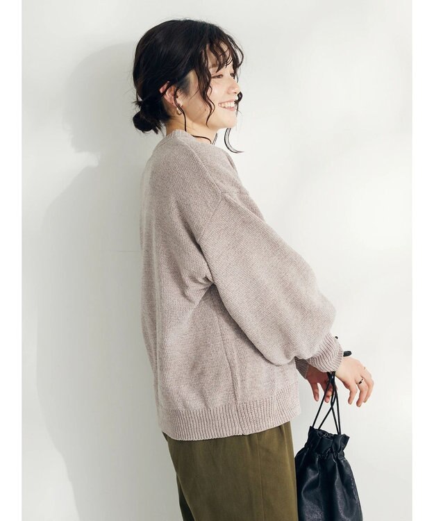 CRAFT STANDARD BOUTIQUE 洗えるコードモールクルーネックカーデイガン Gray Beige