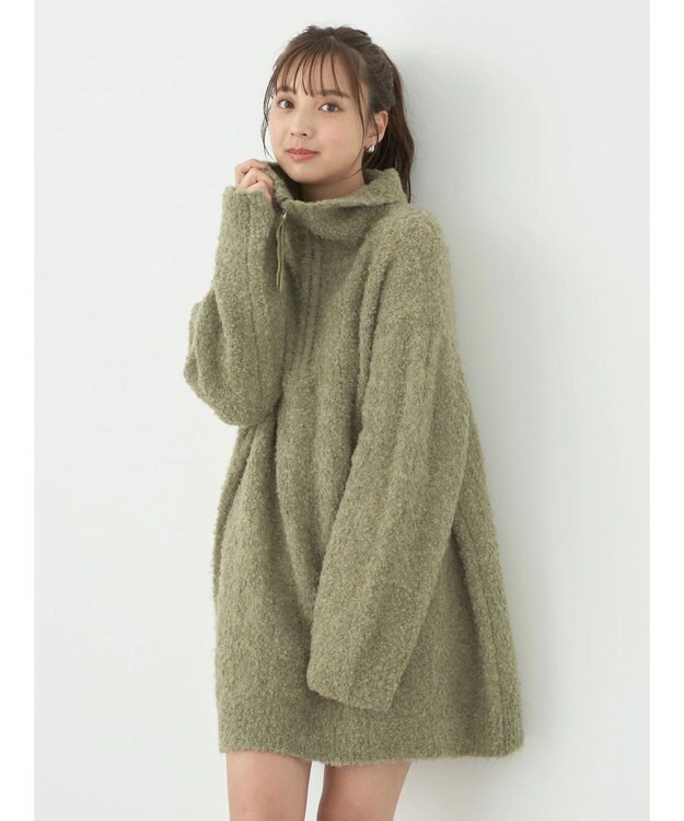 earth music&ecology ブークレハーフジップミニワンピース Khaki