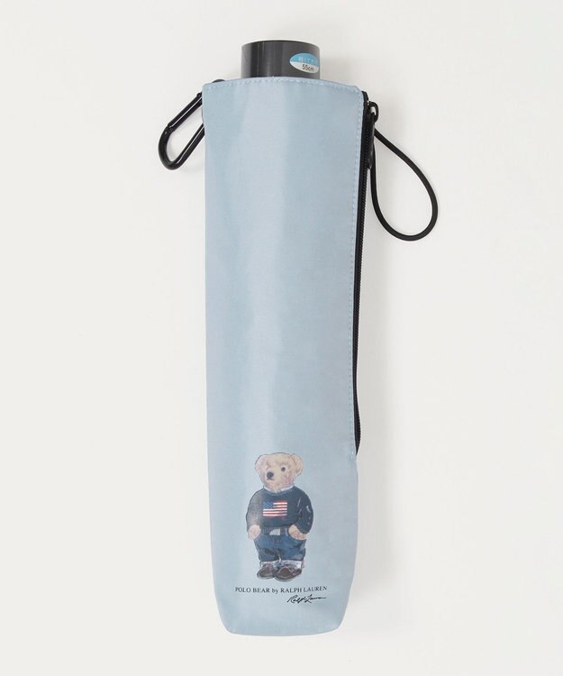 MOONBAT 【WEB限定/遮光率100%/遮熱/UV/耐風】POLO RALPH LAUREN（ポロ ラルフローレン）晴雨兼用日傘 ポロベア 無地 折りたたみ傘 サックスブルー