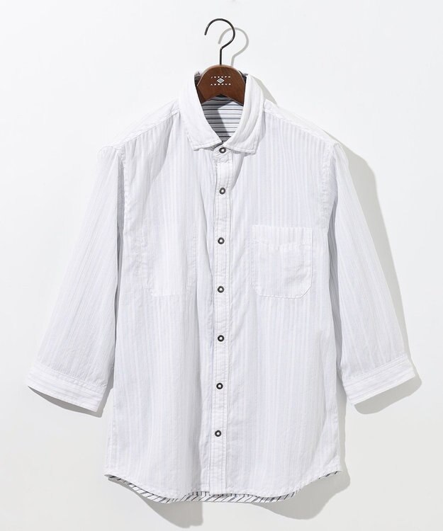 JOSEPH ABBOUD 【2WAY】ライトリバーシブルストライプシャツ ホワイト系1