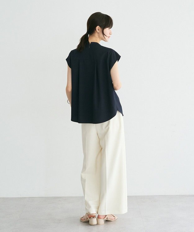 YECCA VECCA パールタックフレンチスリーブブラウス Dark Navy
