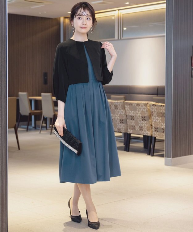 Tiaclasse L 【洗える】タックパフスリーブボレロ ブラック