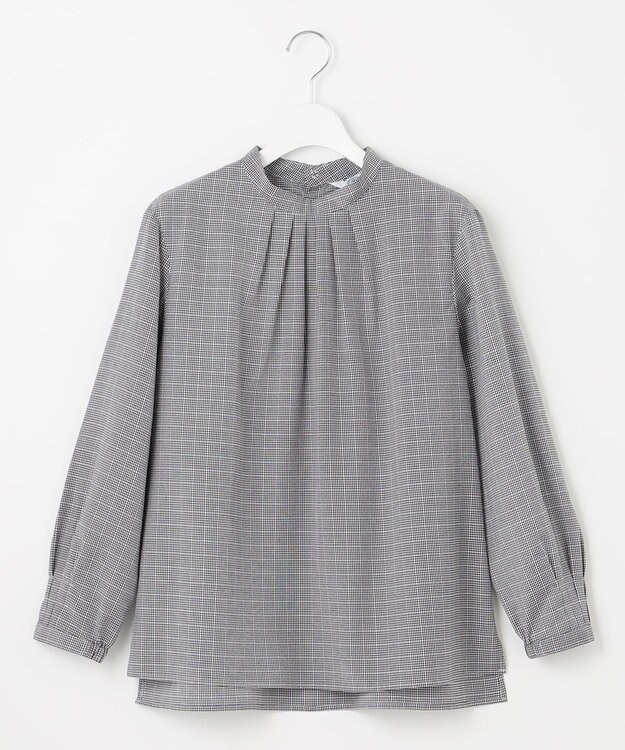 J.PRESS LADIES S 【洗える】セルロース チェック スタンドカラー ブラウス ネイビー系3