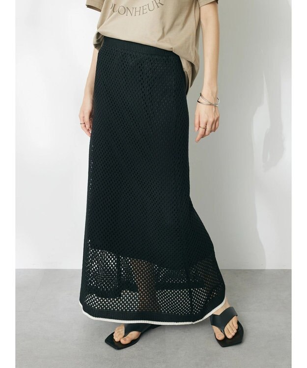 CRAFT STANDARD BOUTIQUE 配色メッシュニットスカート Black
