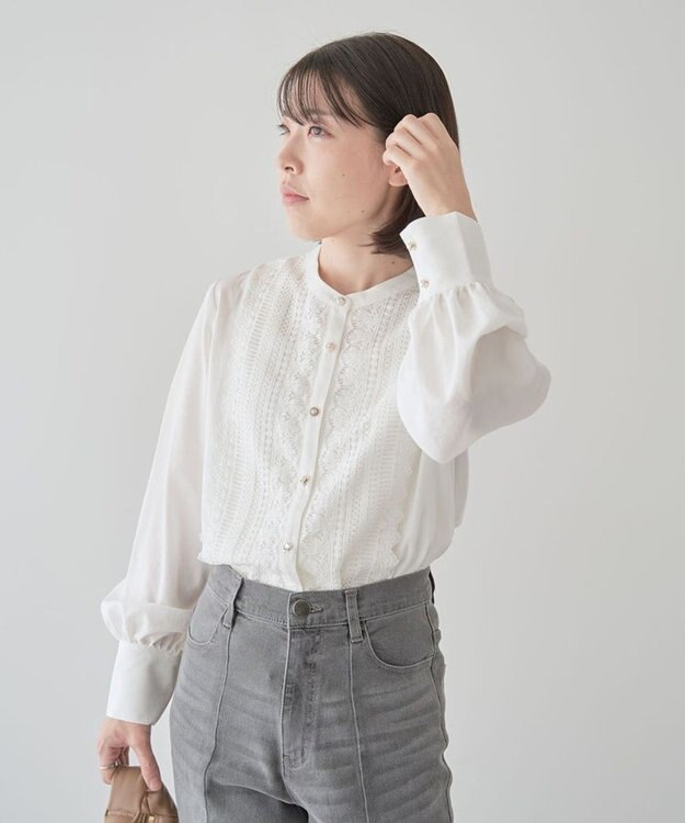Green Parks ・ＥＬＥＮＣＡＲＥ　ＤＵＥ　フロントレースブラウス Off White