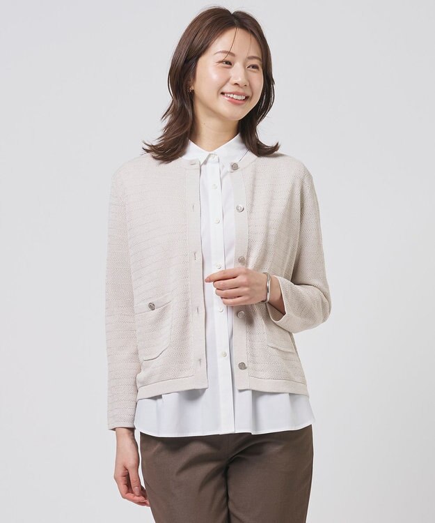 J.PRESS LADIES Paper Blend Summer ニット ジャケット ライトベージュ系