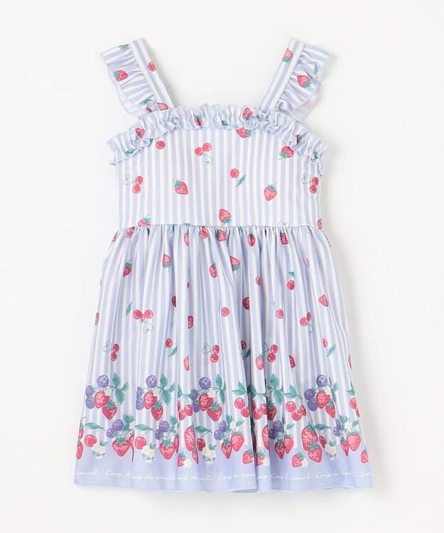 ANY KIDS ストライプ×フルーツ ワンピース 水着 サックスブルー系