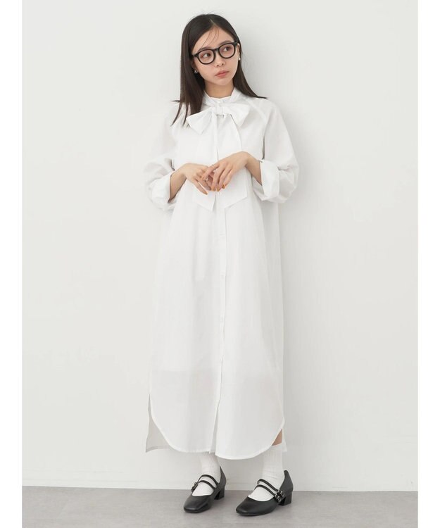 earth music&ecology ボウタイシャツワンピース Off White