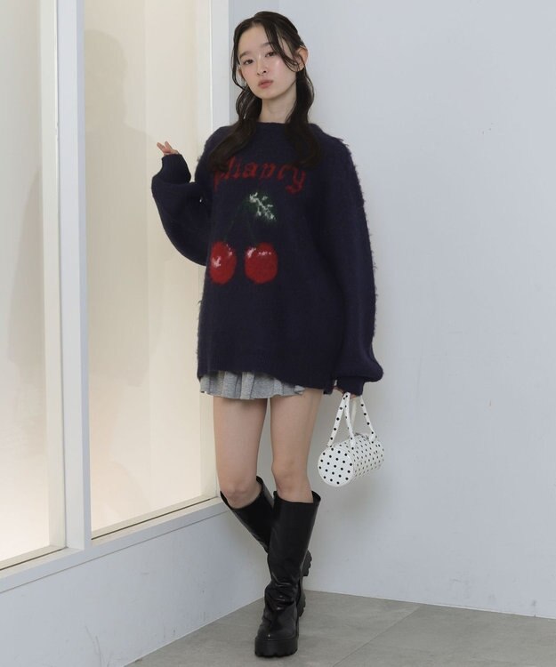 WEGO シャギーグラフィックニットBIGプルオーバー 柄2