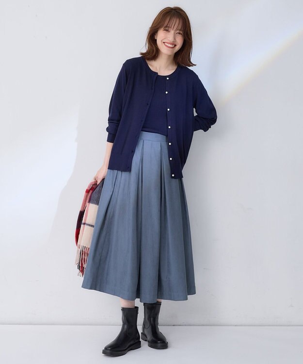 ANY L 【ウエストゴム】ベロアタッチタックスカート ブルー