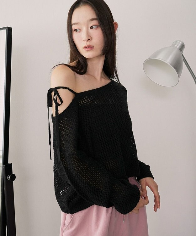 WEGO モヘアタッチ2WAYワンショルニット ブラック