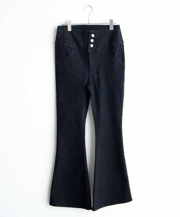 WEGO ハイウエストストレッチデニムフレアパンツ ブラック