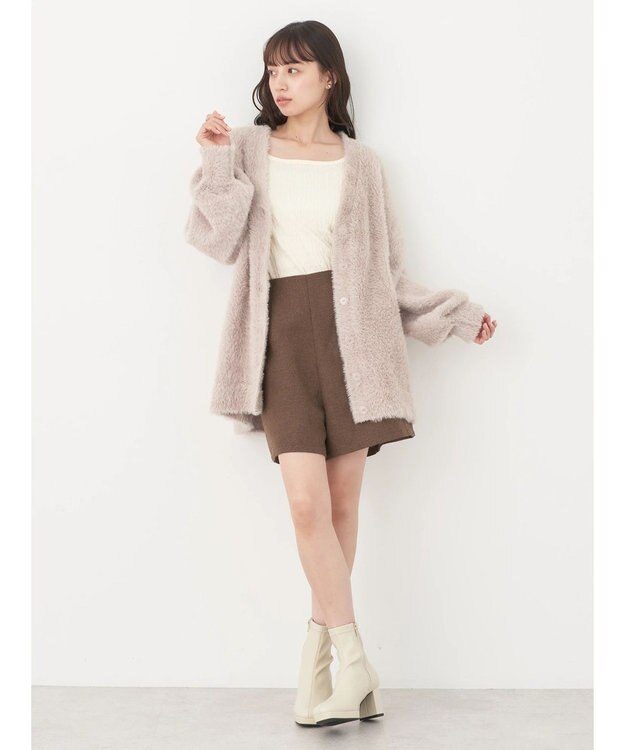 earth music&ecology ロングシャギーＶネックカーディガン Beige