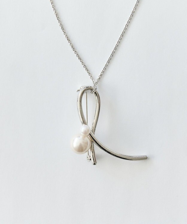 Phoebe 2wayクロスメタルパールブローチネックレス　シルバー シルバー