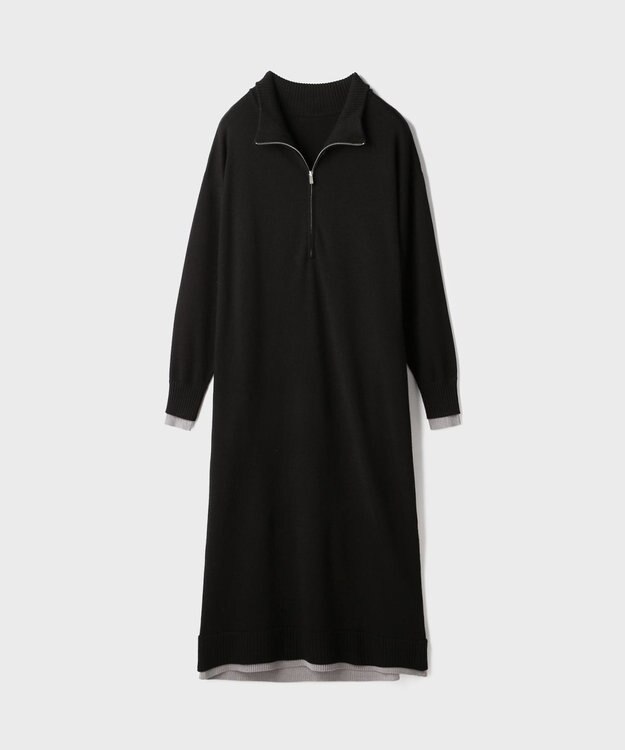 GRACE CONTINENTAL バイカラーストレートニットワンピース ブラック