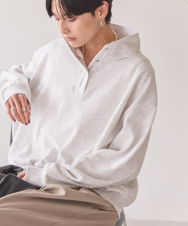 AMERICAN HOLIC 襟付き刺繍入りミニ裏毛プルオーバー Oatmeal