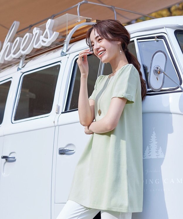 Tiaclasse 【洗える】リボン袖ニットチュニックブラウス ミント