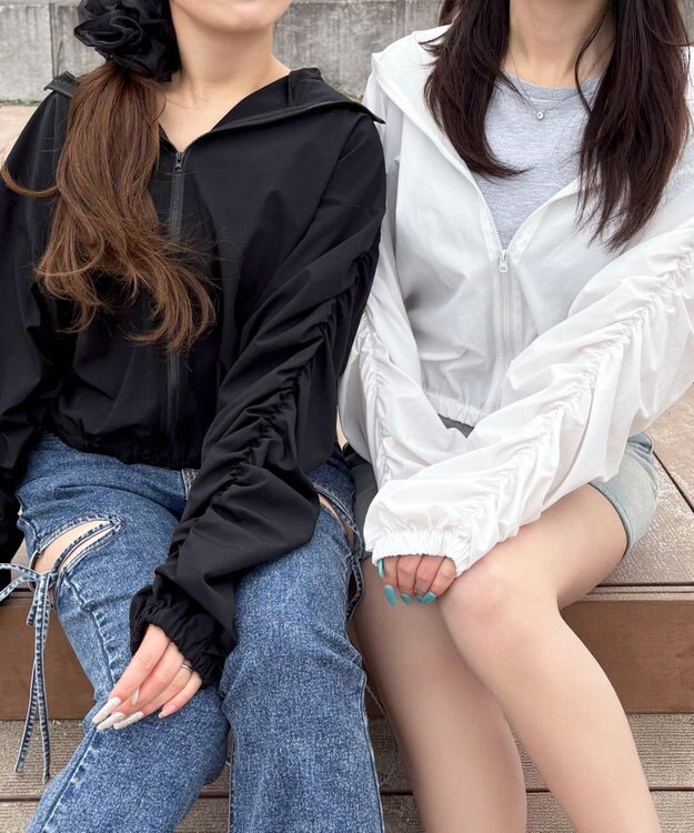 WEGO 【日焼け対策/セットアップ対応】ラッシュガードシャーリングパーカー ブラック