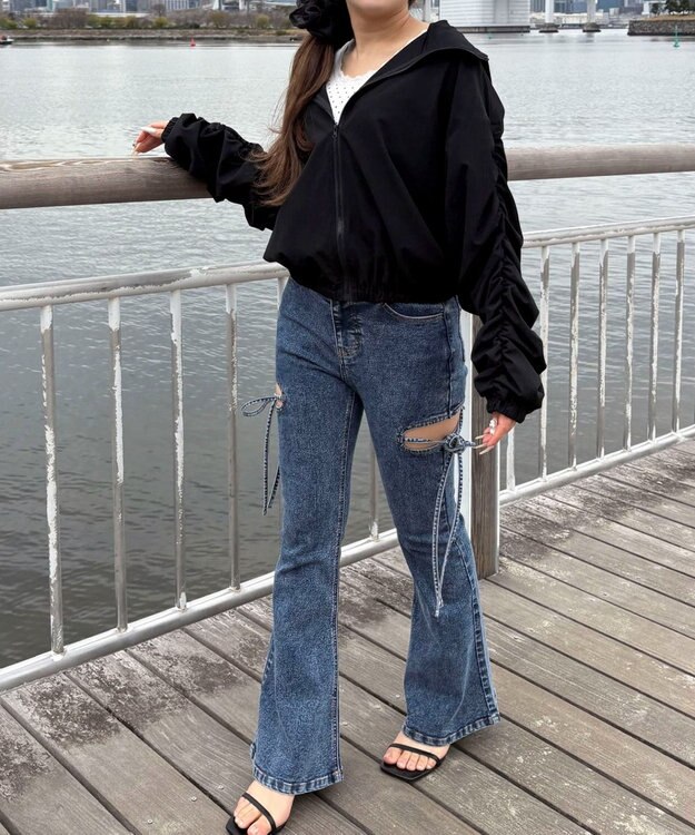 WEGO 【日焼け対策/セットアップ対応】ラッシュガードシャーリングパーカー ブラック