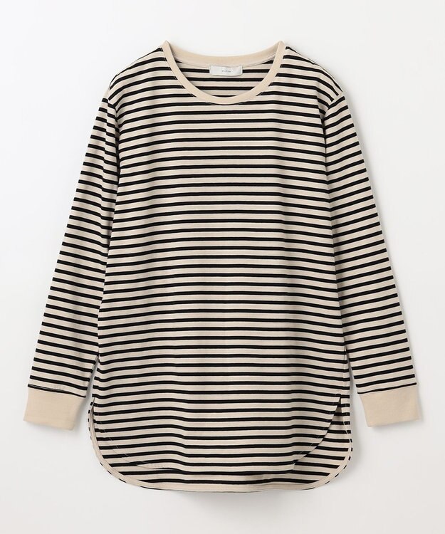 ANY リブポイントテールＴシャツ ベージュ×ブラック