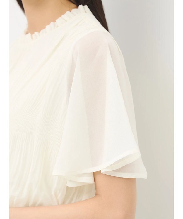 earth music&ecology マジョリカプリーツ半袖ブラウス Ivory