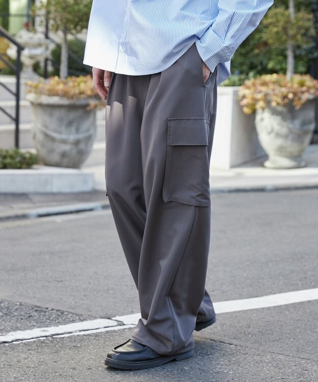 WEGO 【ウエストゴム/MLサイズ展開】イージーワイドカーゴスラックス ダークグレー