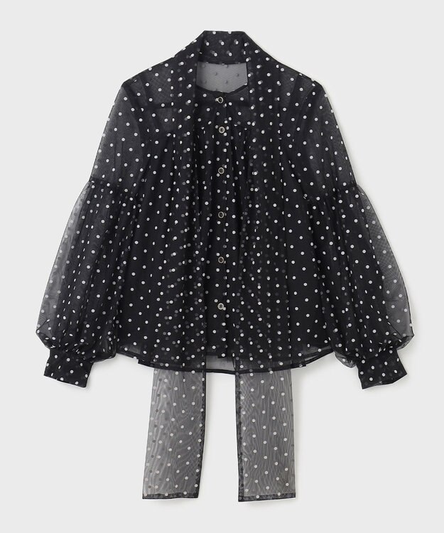 GRACE CONTINENTAL チュールドットボウタイブラウス ブラック