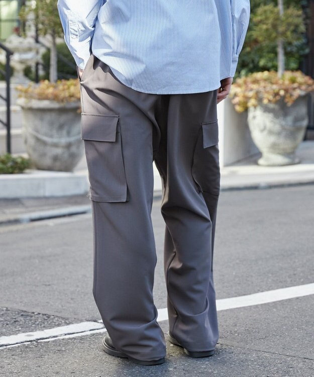 WEGO 【ウエストゴム/MLサイズ展開】イージーワイドカーゴスラックス ダークグレー