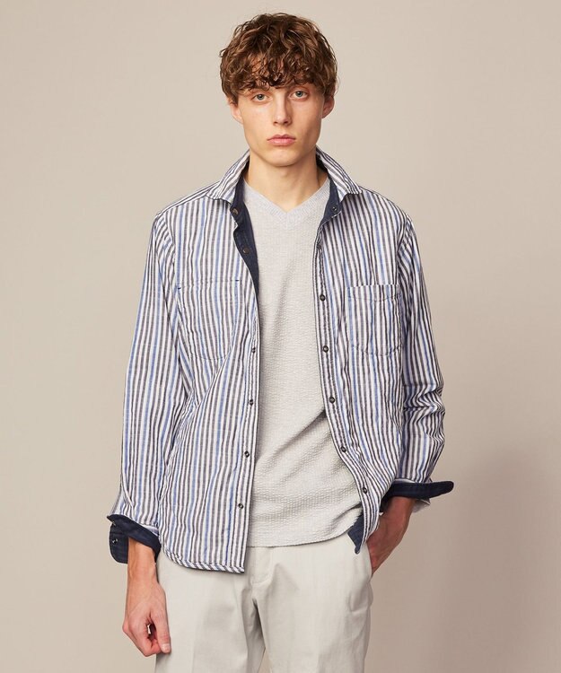 JOSEPH ABBOUD 【キングサイズ・2WAY】リバーシブル シャツ ネイビー系