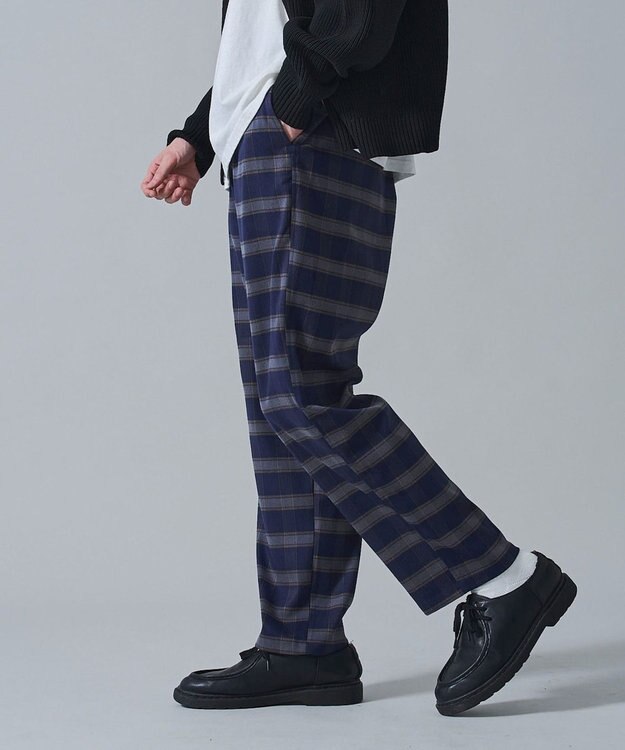 WEGO チェックテーパードスラックス ブルーチェック1