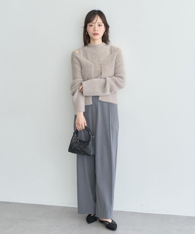 earth music&ecology SET2点チャーム付きシャギーニット＋インナー Light Beige