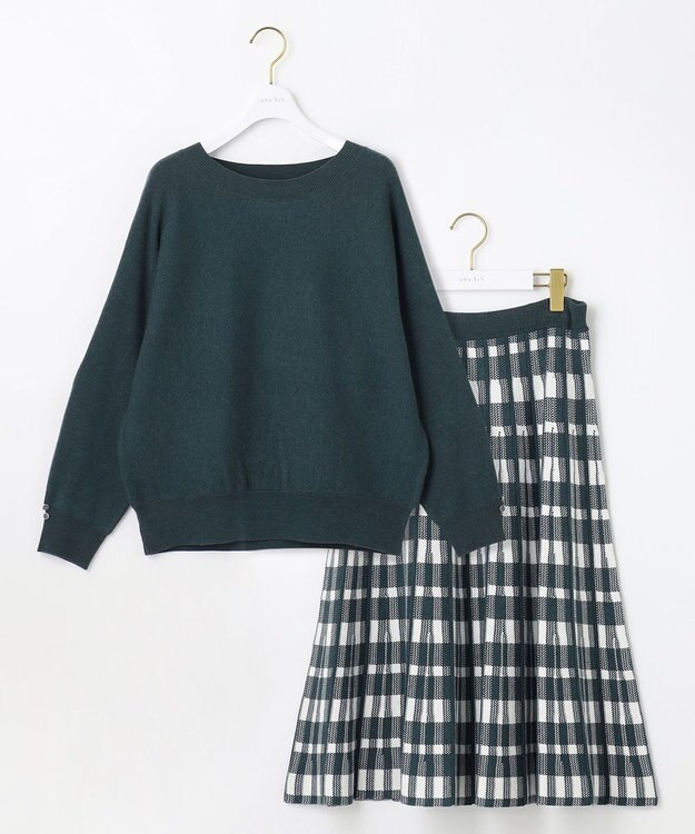 ANY SIS 【2SET】ニットスカート セットアップ ブルーグリーン系チェック